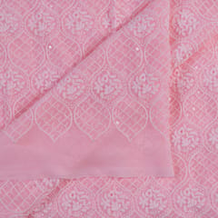 Pink Color Georgette Chikan Embroidered Fabric