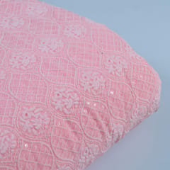 Pink Color Georgette Chikan Embroidered Fabric