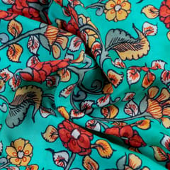 Green Color Floral Pure Muslin Printed Fabric