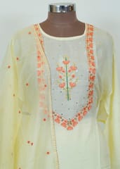 Lemon Embroidered Muslin Shirt and Organza Dupatta with Shantoon lower