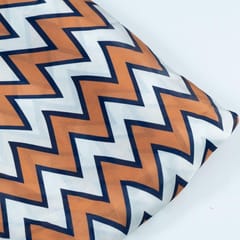 Rust and Blue Color Georgette Satin ZigZag Printed Fabric