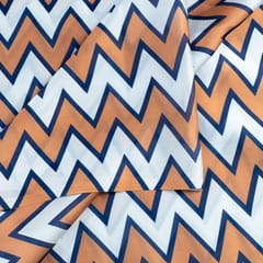 Rust and Blue Color Georgette Satin ZigZag Printed Fabric