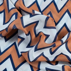 Rust and Blue Color Georgette Satin ZigZag Printed Fabric