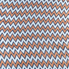 Rust and Blue Color Georgette Satin ZigZag Printed Fabric