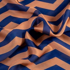 Rust and Blue Color Georgette Satin ZigZag Printed Fabric