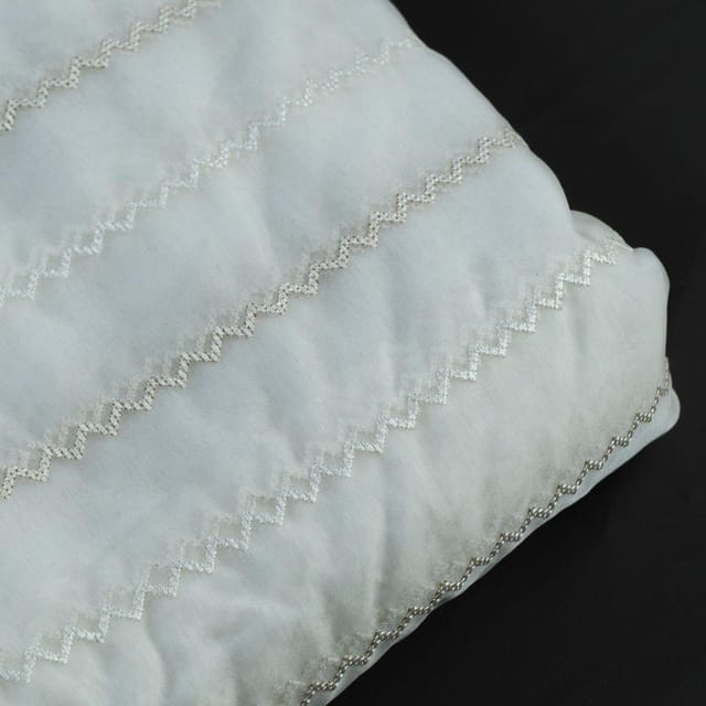 White Dyeable Organza ZigZag Embroidered Fabric