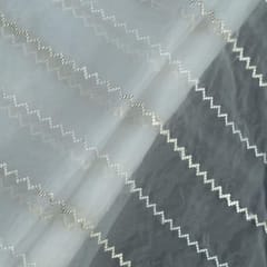 White Dyeable Organza ZigZag Embroidered Fabric