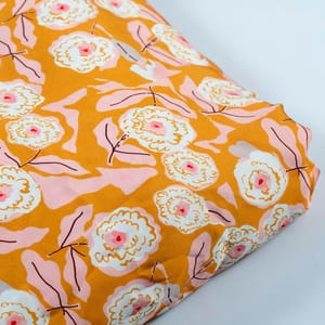 Yellow Color Armani Satin Digital Printed Fabric