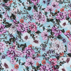 Sky Blue Color Armani Satin Digital Printed Fabric