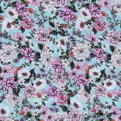 Sky Blue Color Armani Satin Digital Printed Fabric