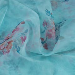 Light Firozi Color Organza Digital Printed Fabric