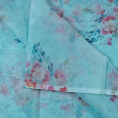 Light Firozi Color Organza Digital Printed Fabric