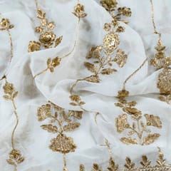 Dyeable Georgette Sequins and Zari Embroidered Fabric Big Width