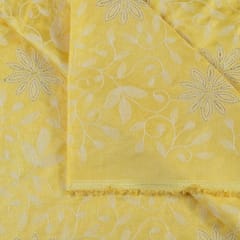 Yellow Color Dola Silk Embroidered Fabric