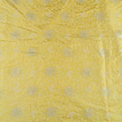 Yellow Color Dola Silk Embroidered Fabric