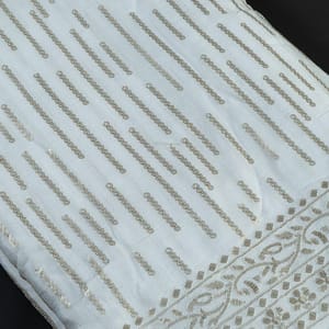 White Color Dyeable Chinon Chiffon Embroidered Fabric