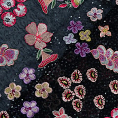 Black Color Georgette Embroidered Fabric