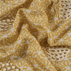 Yellow Color Muslin Print With Embroidered Fabric