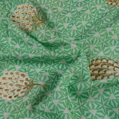 Green Color Muslin Print With Embroidered Fabric