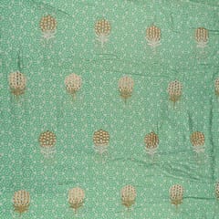 Green Color Muslin Print With Embroidered Fabric