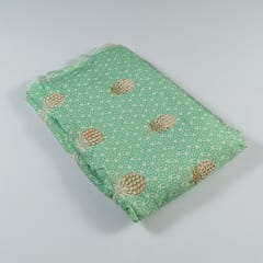 Green Color Muslin Print With Embroidered Fabric