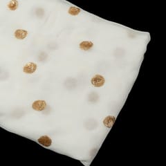 White Golden Polka Dots Embroidered Dyeable Georgette (90Cm Piece)