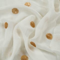 White Golden Polka Dots Embroidered Dyeable Georgette (90Cm Piece)