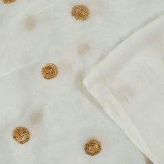 White Golden Polka Dots Embroidered Dyeable Georgette (90Cm Piece)