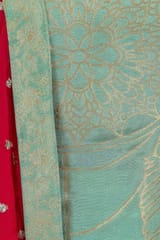 Sea Green Color Dola Silk Shirt With Shantoon Lower And Red Color Chinon Dupatta