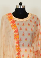 Fawn Color Muslin Printed Shirt With Shantoon Bottom And Printed Chiffon DUpatta