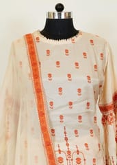 Cream Color Muslin Printed Sharara Suit Set With Chiffon Dupatta