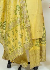 Lemon Color Embroidered Chanderi Shirt Printed Sharara Suit Set With Printed Chanderi Dupatta