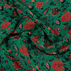 Green Color Chinon Chiffon Kalamkari Digital Printed Fabric