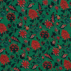 Green Color Chinon Chiffon Kalamkari Digital Printed Fabric