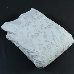 White Color Dyeable Muslin With Thread and Sequin Embroidered Fabric