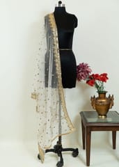 White Dyeble Net Embroidered Dupatta