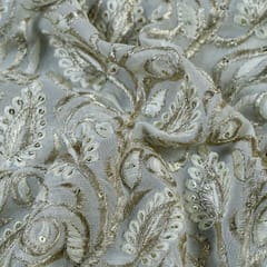 White Color Lucknowi Georgette Embroidery (1.10 Meter Piece)