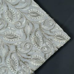 White Color Lucknowi Georgette Embroidery (1.10 Meter Piece)