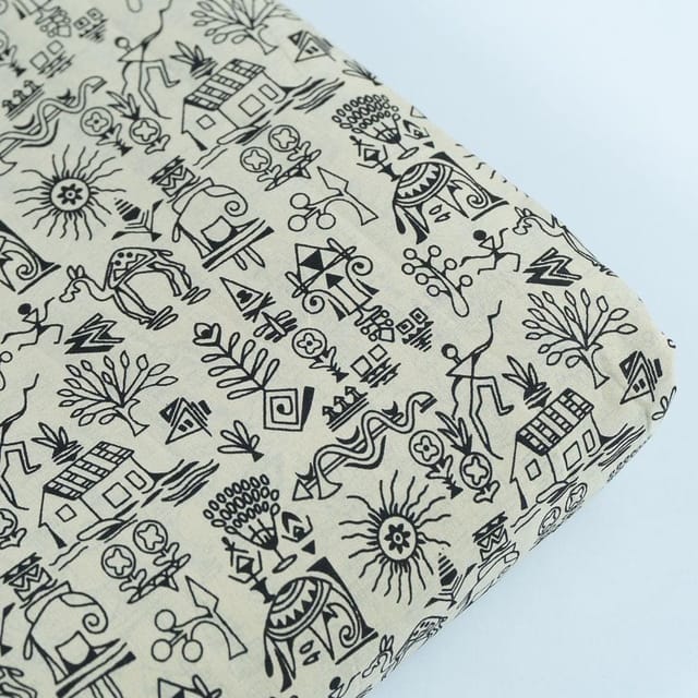 Cream Color Cotton Printed Fabric