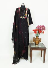 Black Color Dola Silk Embroidered Shirt with Dola Silk Pant and Viscose Organza Embroidered Dupatta