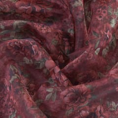 Rust Color Organza Printed Fabric