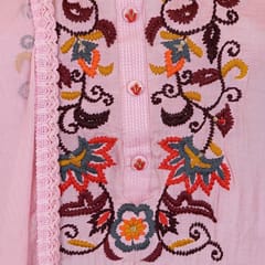 Pink Color Muslin Embroidered Shirt With Muslin Embroidered Bottom And Chiffon Dupatta