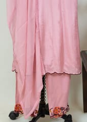 Pink Color Muslin Embroidered Shirt With Muslin Embroidered Bottom And Chiffon Dupatta