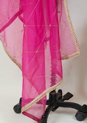 Majenta Color Organza Hand Embroidered Dupatta