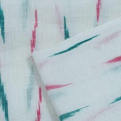 WHITE  WITH  BLUE RED DESIGN IKAT fabric