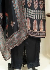 Black Color Dola Silk Printed and Embroidered Shirt with Dola Silk Pant and Dola Silk Dupatta