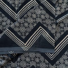 Black Color Mashru Silk Ajrakh Printed Fabric