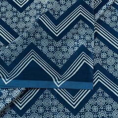 Blue Color Mashru Silk Ajrakh Printed Fabric