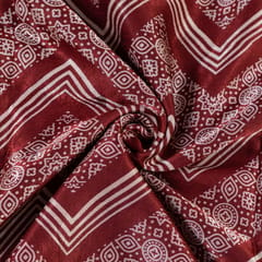 Maroon Color Mashru Silk Ajrakh Printed Fabric