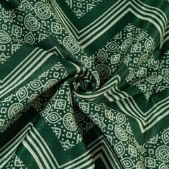 Green Color Mashru Silk Ajrakh Printed Fabric